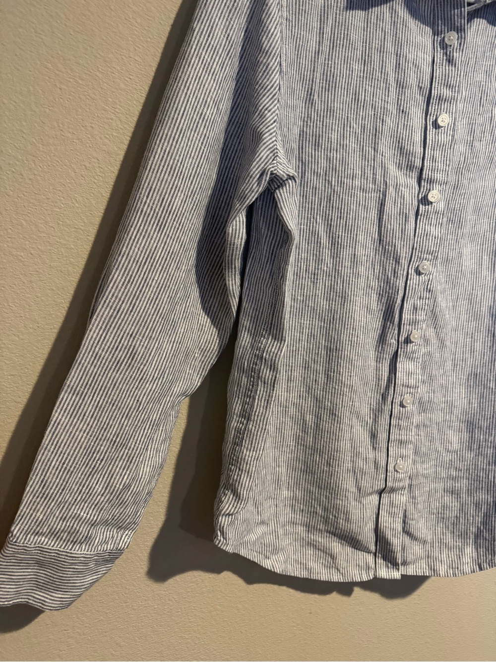 Quince 100% European Linen Long Sleeve Shirt Blue Pinstripe - Picture 5 of 8